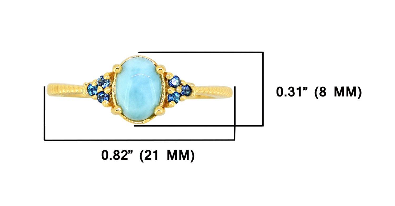 Larimar London Blue Topaz 925 Sterling Silver Gold Plated Ring Genuine Gemstone Jewelry - YoTreasure