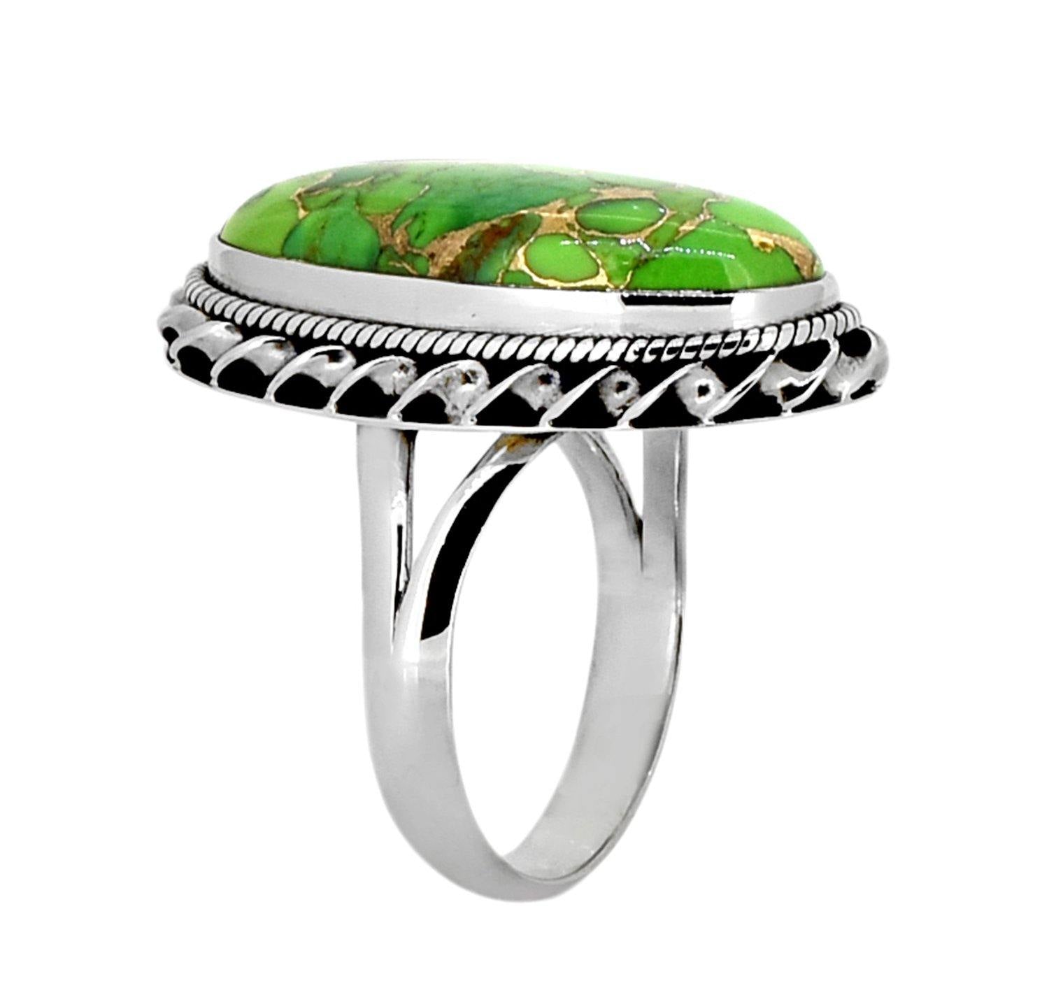 Green Copper Turquoise Solid 925 Sterling Silver Ring Genuine Gemstone Jewelry - YoTreasure