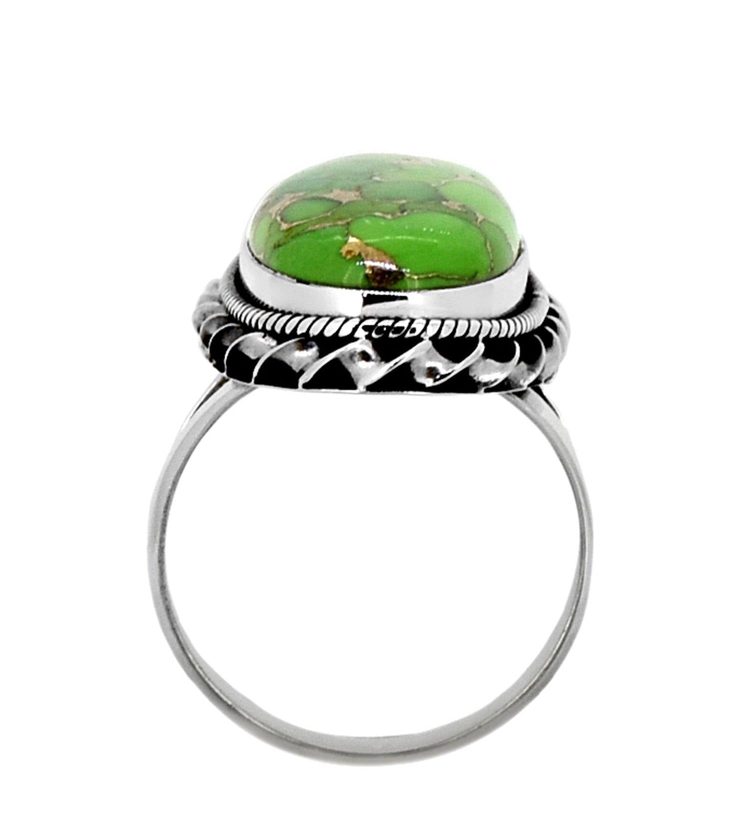 Green Copper Turquoise Solid 925 Sterling Silver Ring Genuine Gemstone Jewelry - YoTreasure