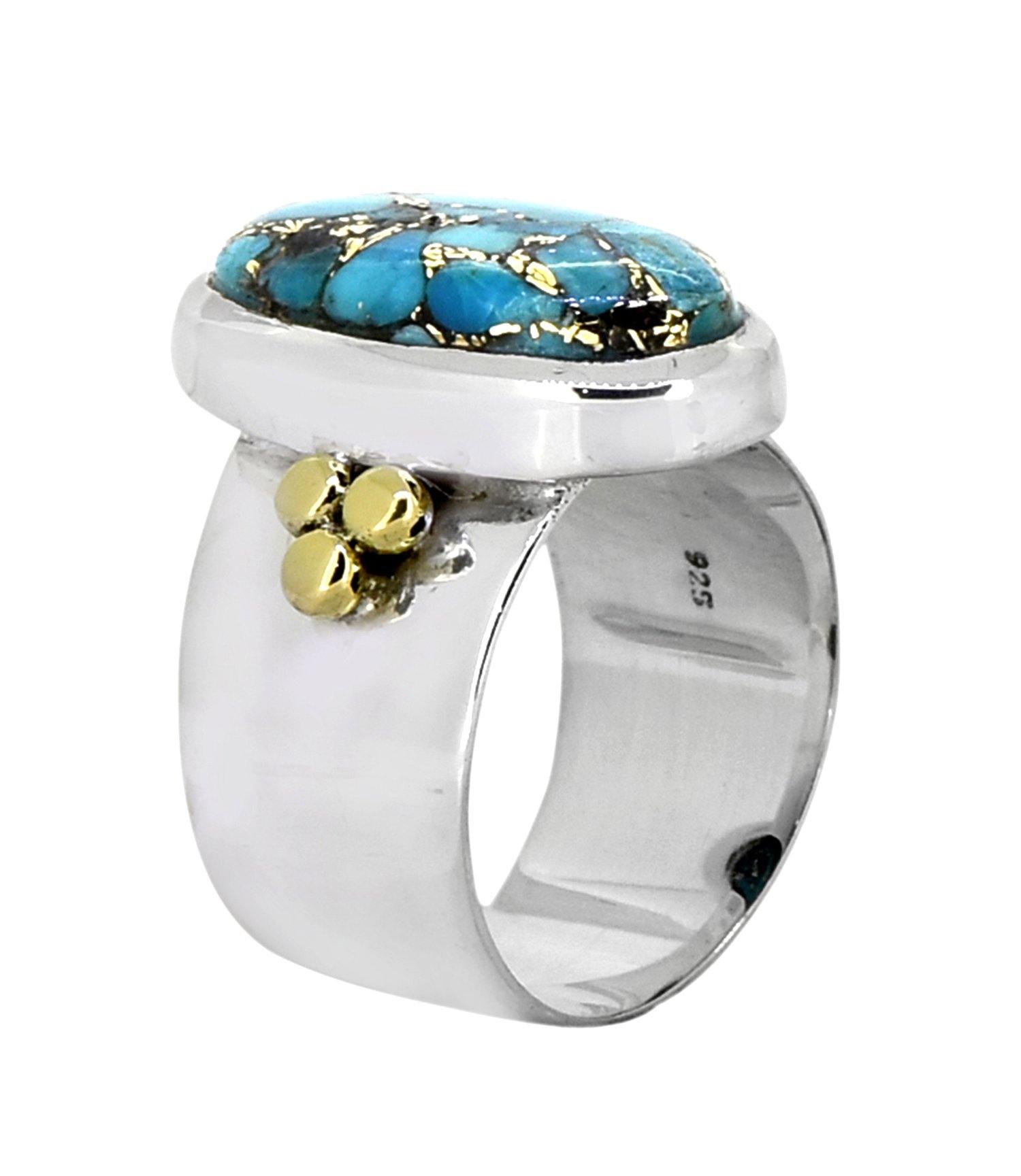 Blue Copper Turquoise Solid 925 Sterling Silver Brass Ring Genuine Gemstone Jewelry - YoTreasure