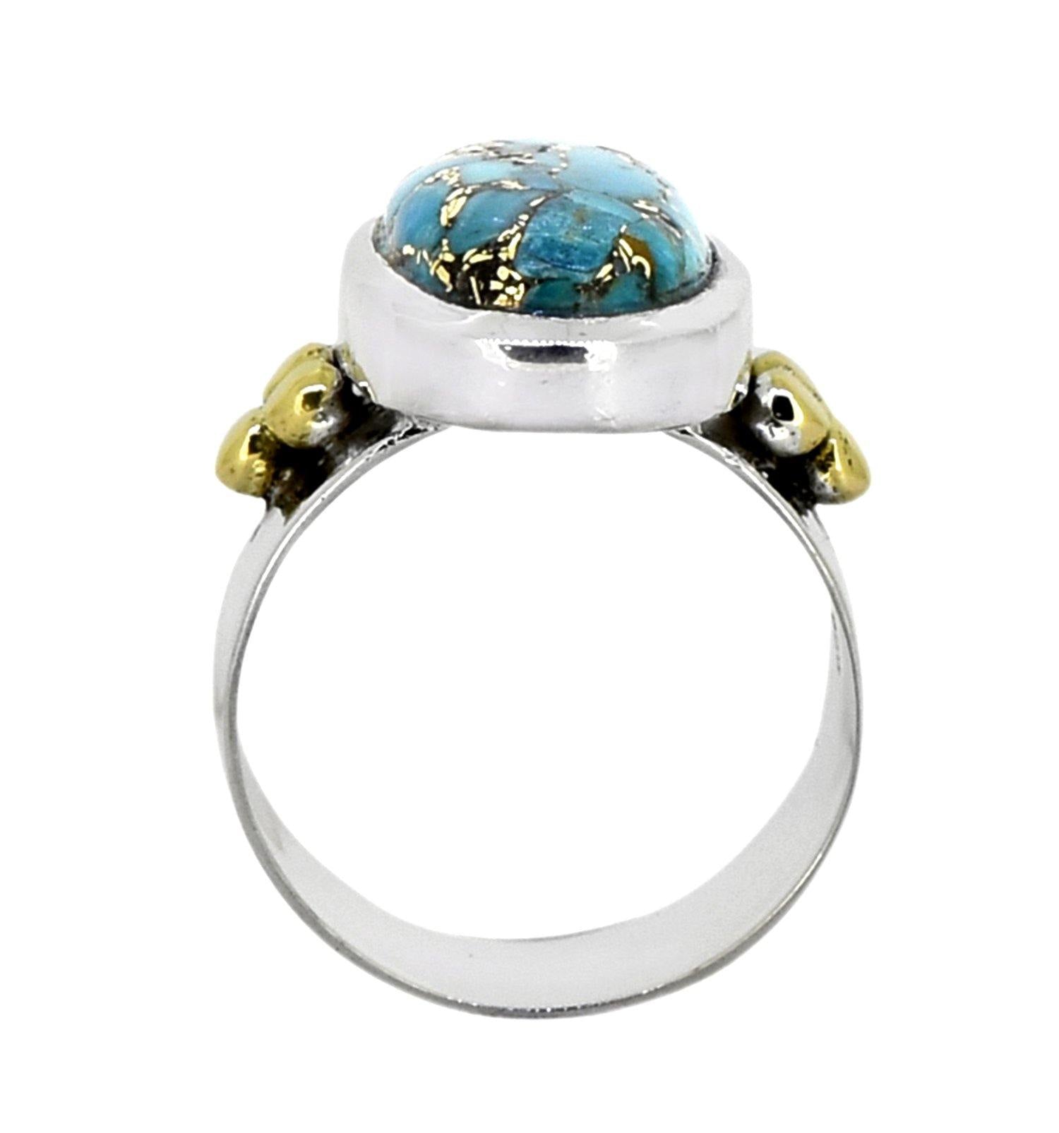 Blue Copper Turquoise Solid 925 Sterling Silver Brass Ring Genuine Gemstone Jewelry - YoTreasure