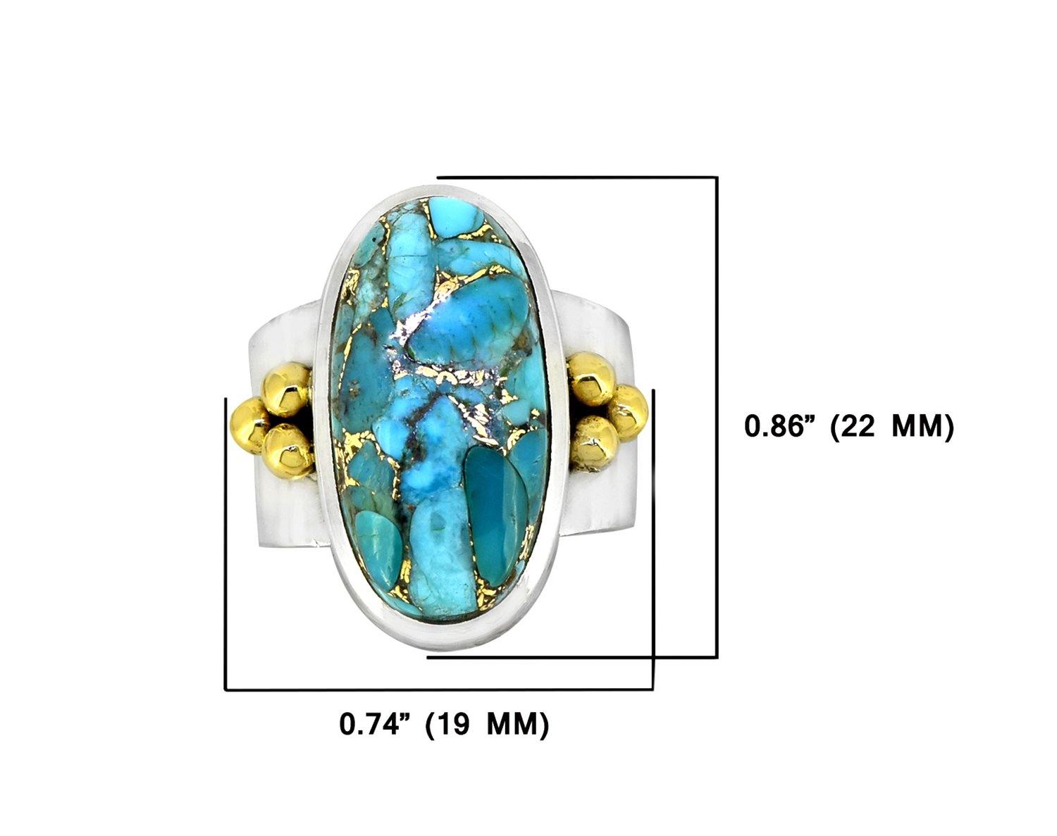 Blue Copper Turquoise Solid 925 Sterling Silver Brass Ring Genuine Gemstone Jewelry - YoTreasure