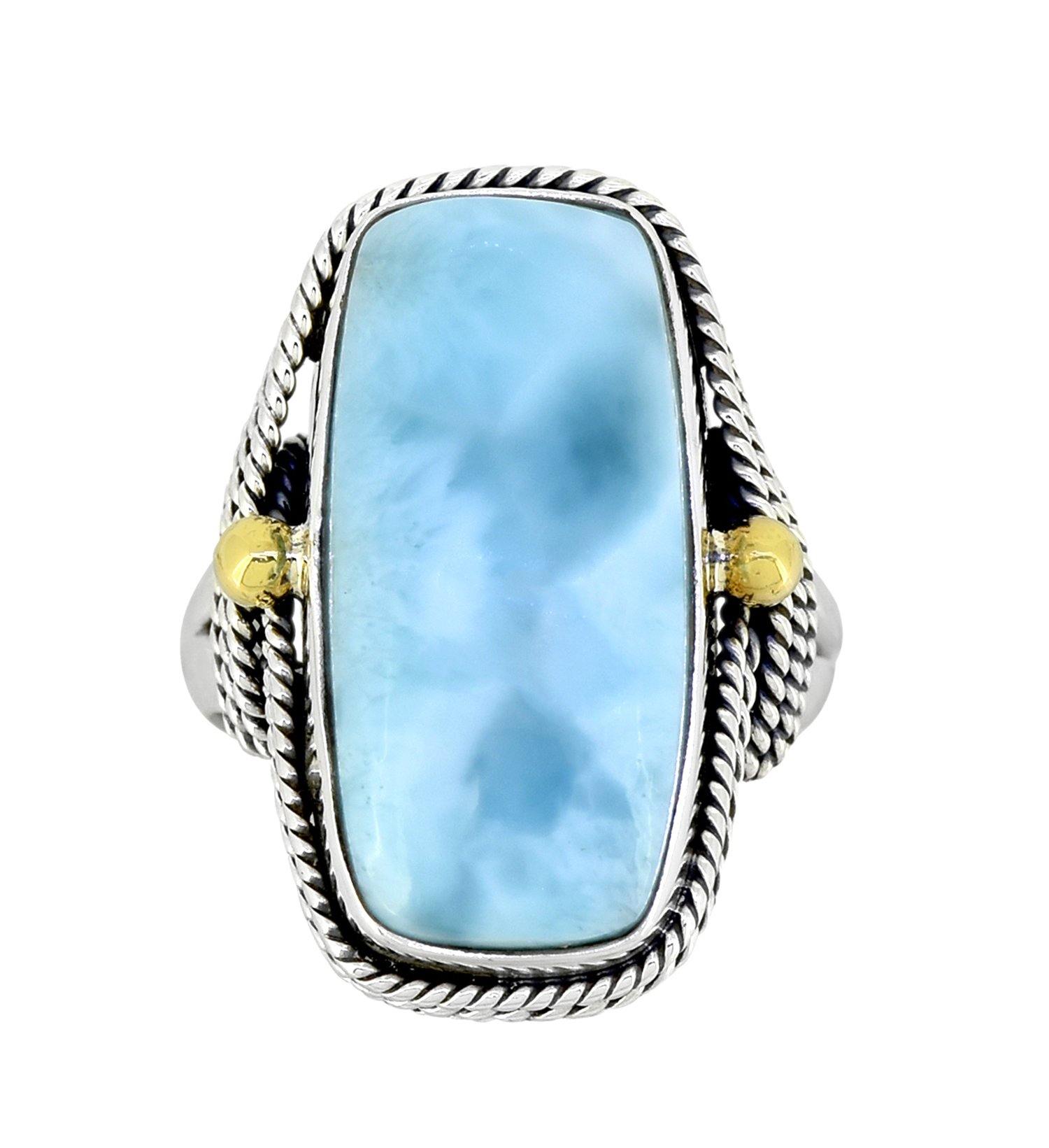 Natural Larimar Solid 925 Sterling Silver Brass Statement Ring Genuine Gemstone Jewelry - YoTreasure