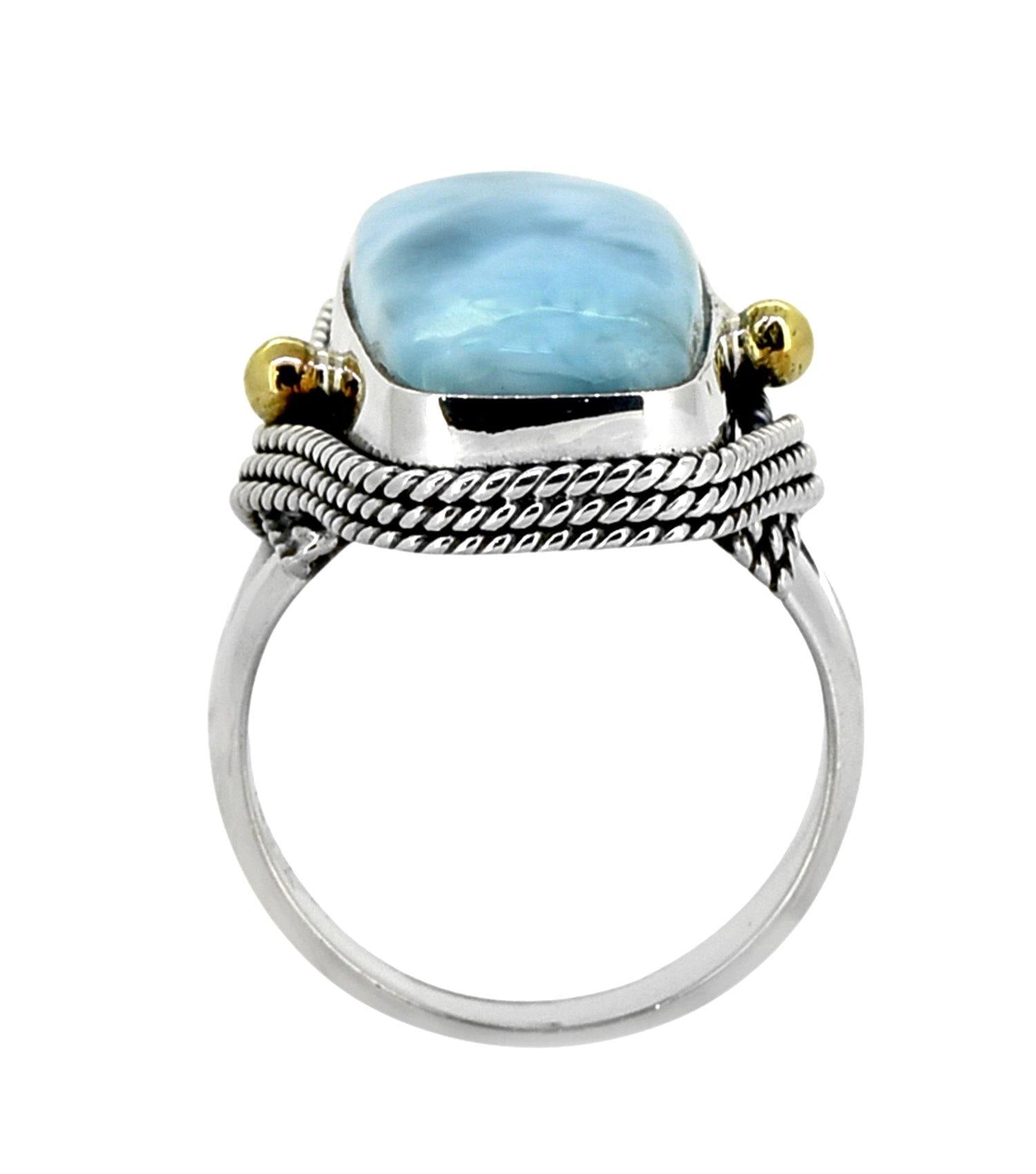 Natural Larimar Solid 925 Sterling Silver Brass Statement Ring Genuine Gemstone Jewelry - YoTreasure