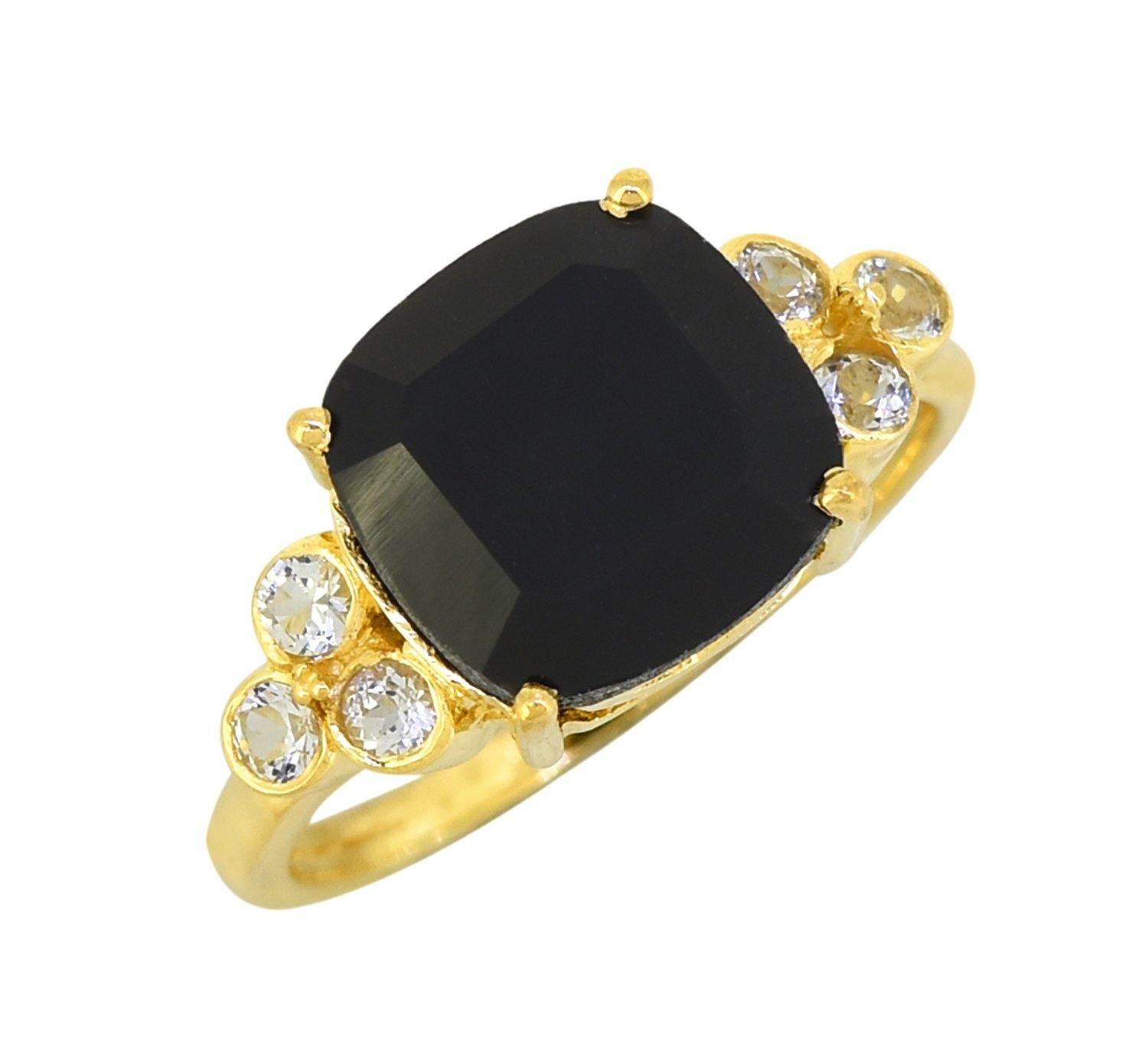 Black Onyx Solid 925 Sterling Silver Gold Plated Ring Genuine Gemstone Jewelry - YoTreasure