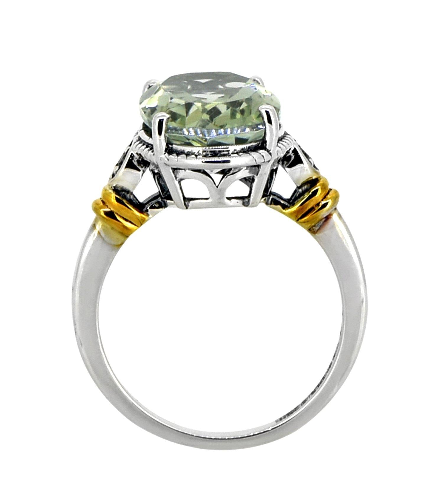 Green Amethyst White Topaz Solid 925 Sterling Silver Gold Plated Ring Gemstone Jewelry - YoTreasure