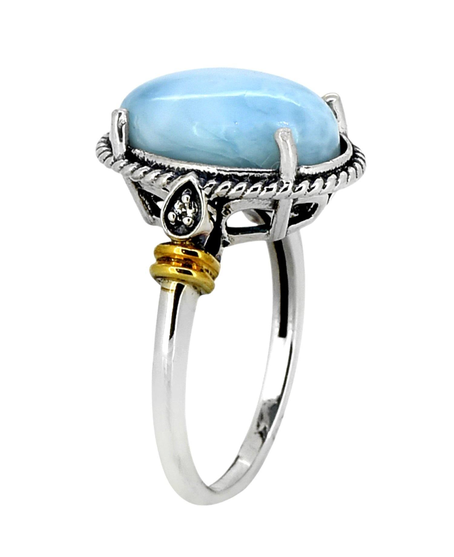 Larimar White Topaz Solid 925 Sterling Silver Gold Plated Ring Genuine Gemstone Jewelry - YoTreasure