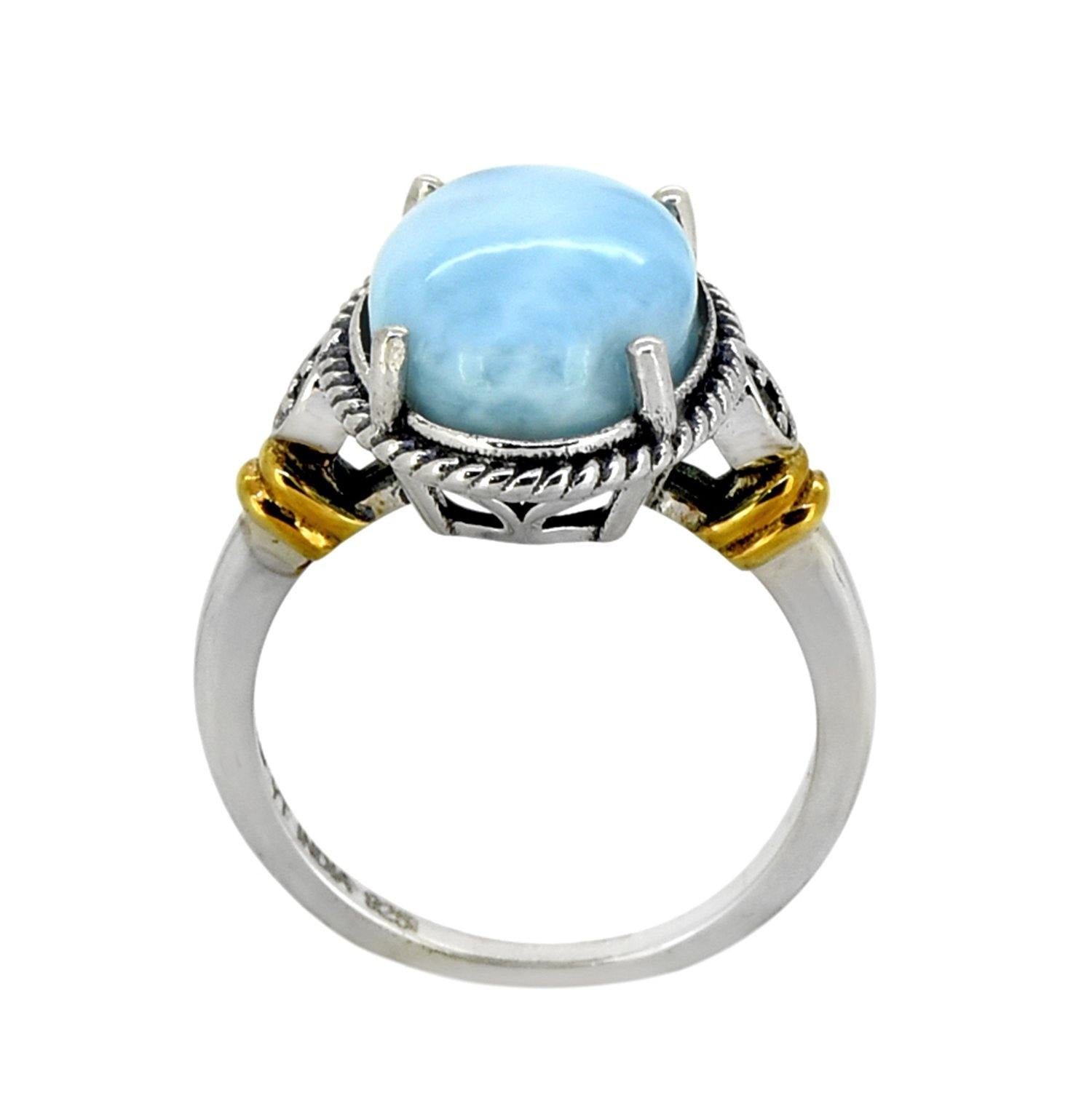 Larimar White Topaz Solid 925 Sterling Silver Gold Plated Ring Genuine Gemstone Jewelry - YoTreasure
