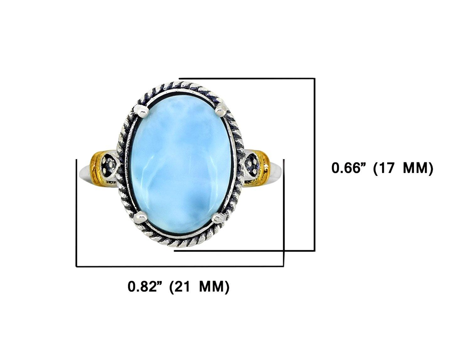 Larimar White Topaz Solid 925 Sterling Silver Gold Plated Ring Genuine Gemstone Jewelry - YoTreasure