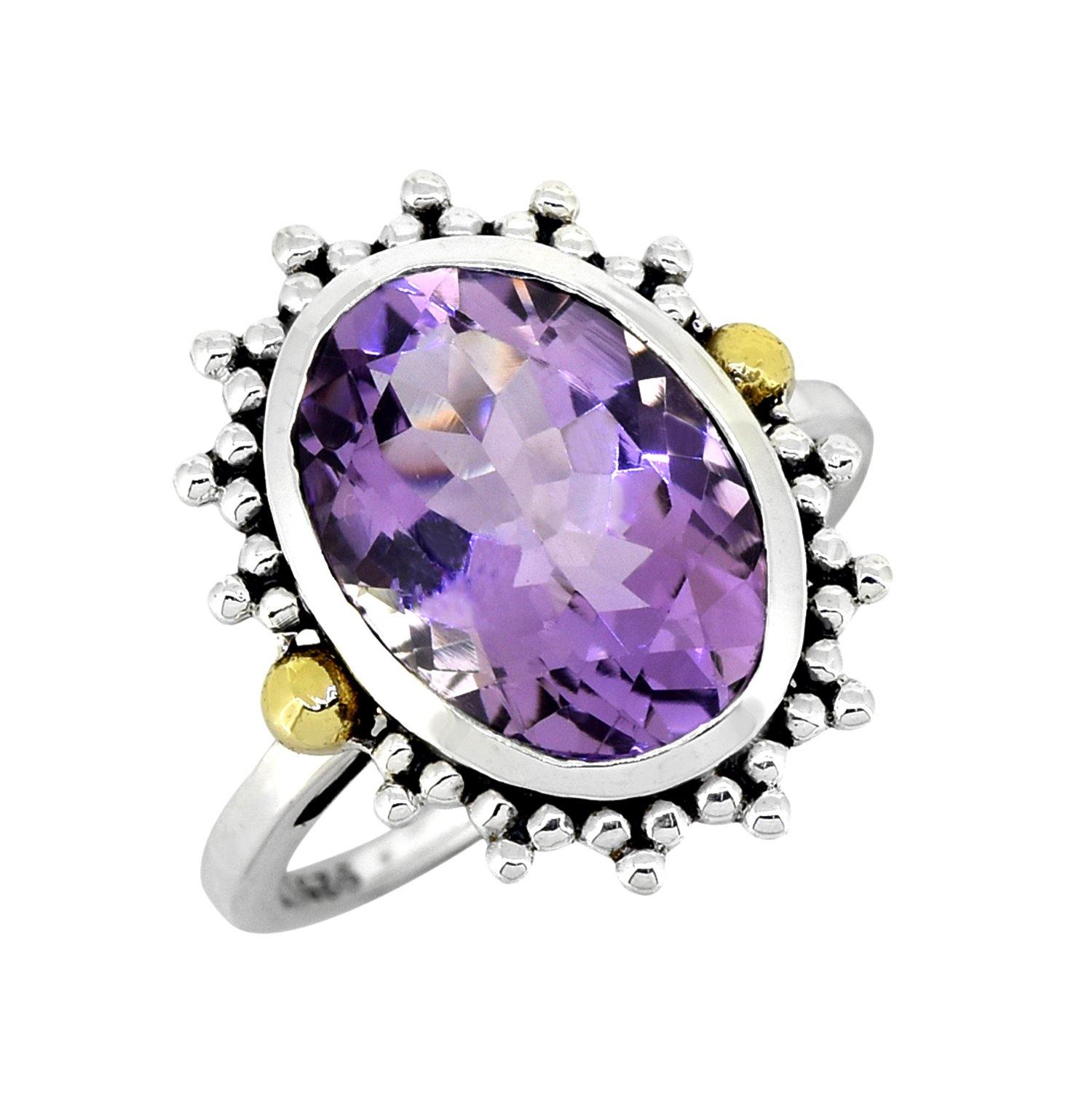 Pink Amethyst Solid 925 Sterling Silver Brass Ring Gemstone Jewelry - YoTreasure