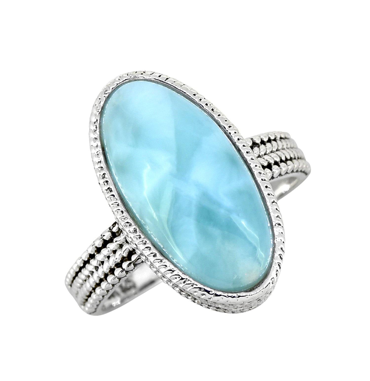 Larimar Solid 925 Sterling Silver Braided Design Ring Genuine Gemstone Jewelry - YoTreasure