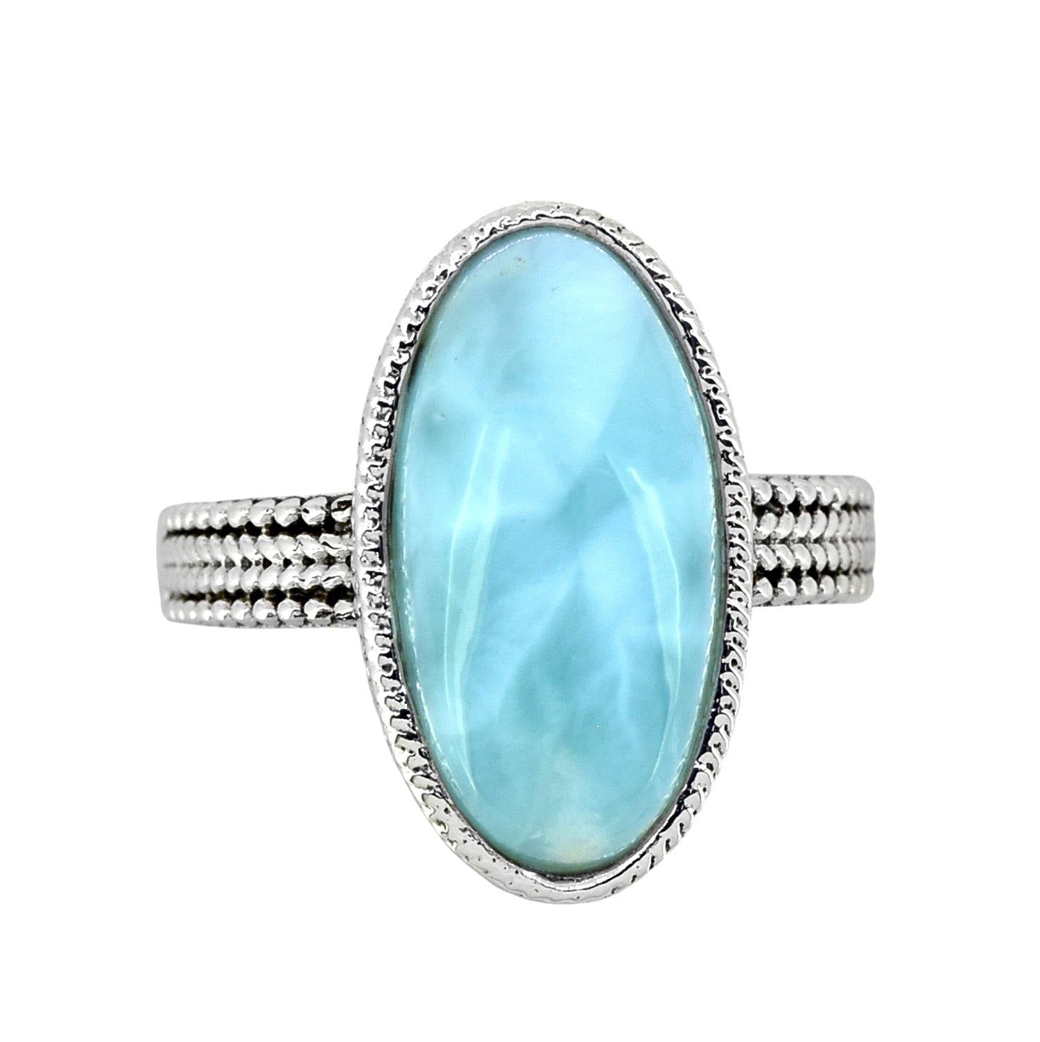 Larimar Solid 925 Sterling Silver Braided Design Ring Genuine Gemstone Jewelry - YoTreasure