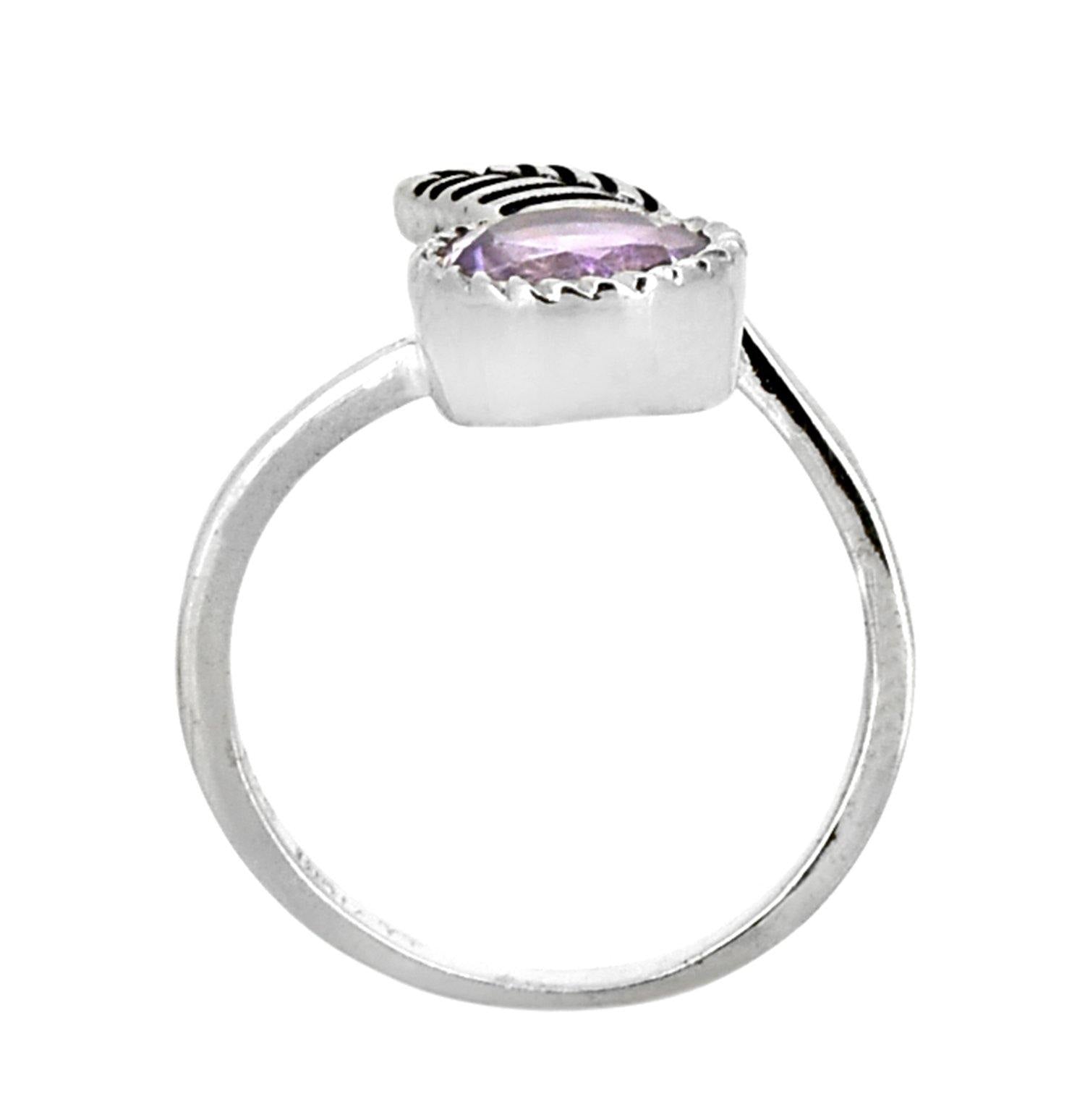 Purple Amethyst 925 Sterling Silver Leaf Design Ring Genuine Gemstone Jewelry - YoTreasure