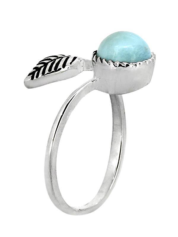 Larimar 925 Sterling Silver Leaf Design Ring Genuine Gemstone Jewelry - YoTreasure