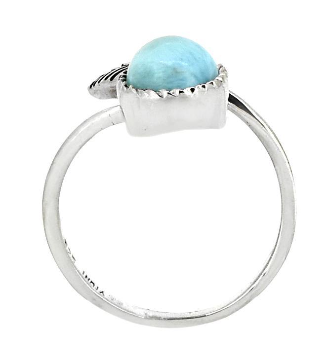 Larimar 925 Sterling Silver Leaf Design Ring Genuine Gemstone Jewelry - YoTreasure