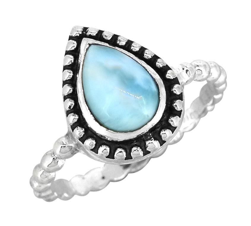 Natural Larimar Solid 925 Sterling Silver Teardrop Ring Genuine Gemstone Jewelry - YoTreasure