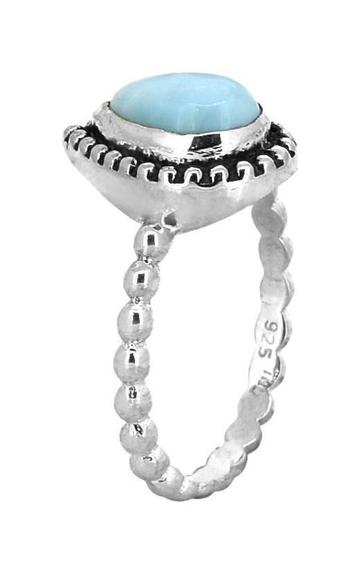 Natural Larimar Solid 925 Sterling Silver Teardrop Ring Genuine Gemstone Jewelry - YoTreasure