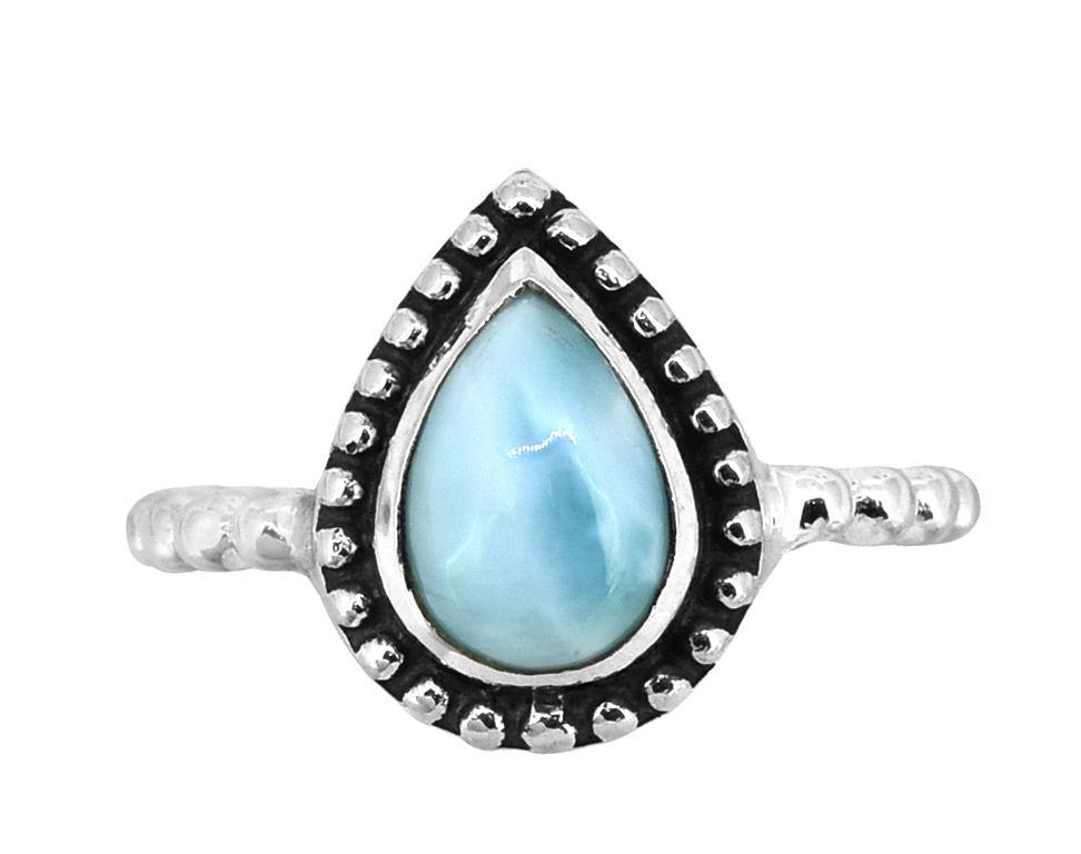 Natural Larimar Solid 925 Sterling Silver Teardrop Ring Genuine Gemstone Jewelry - YoTreasure