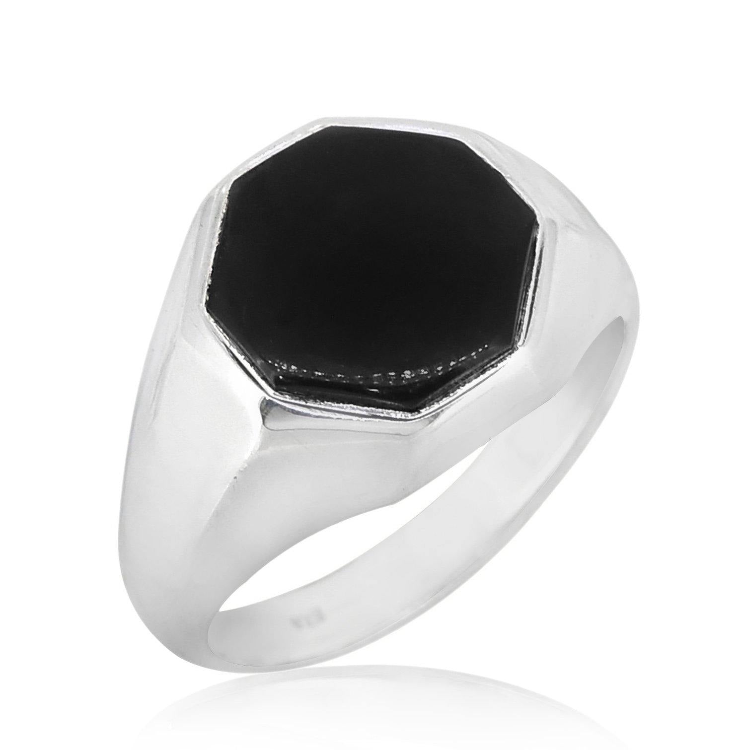 Octagon Black Onyx Solid 925 Sterling Silver Solitaire Ring Men's Jewelry - YoTreasure