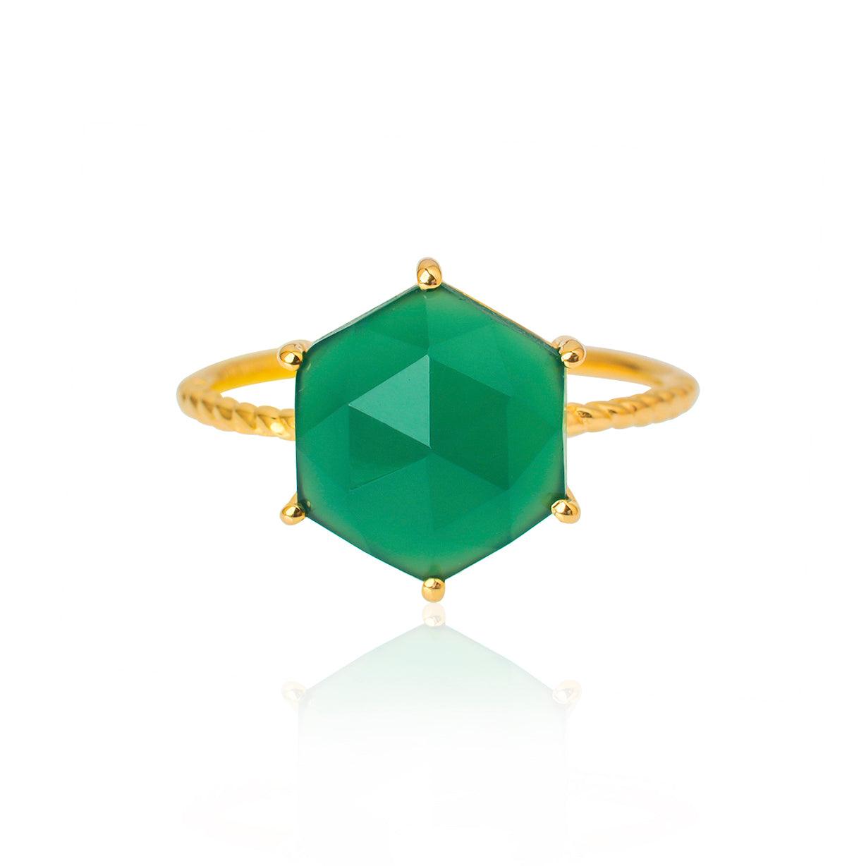 Green Onyx Solitaire Ring Gold Over 925 Sterling Silver jewelry - YoTreasure