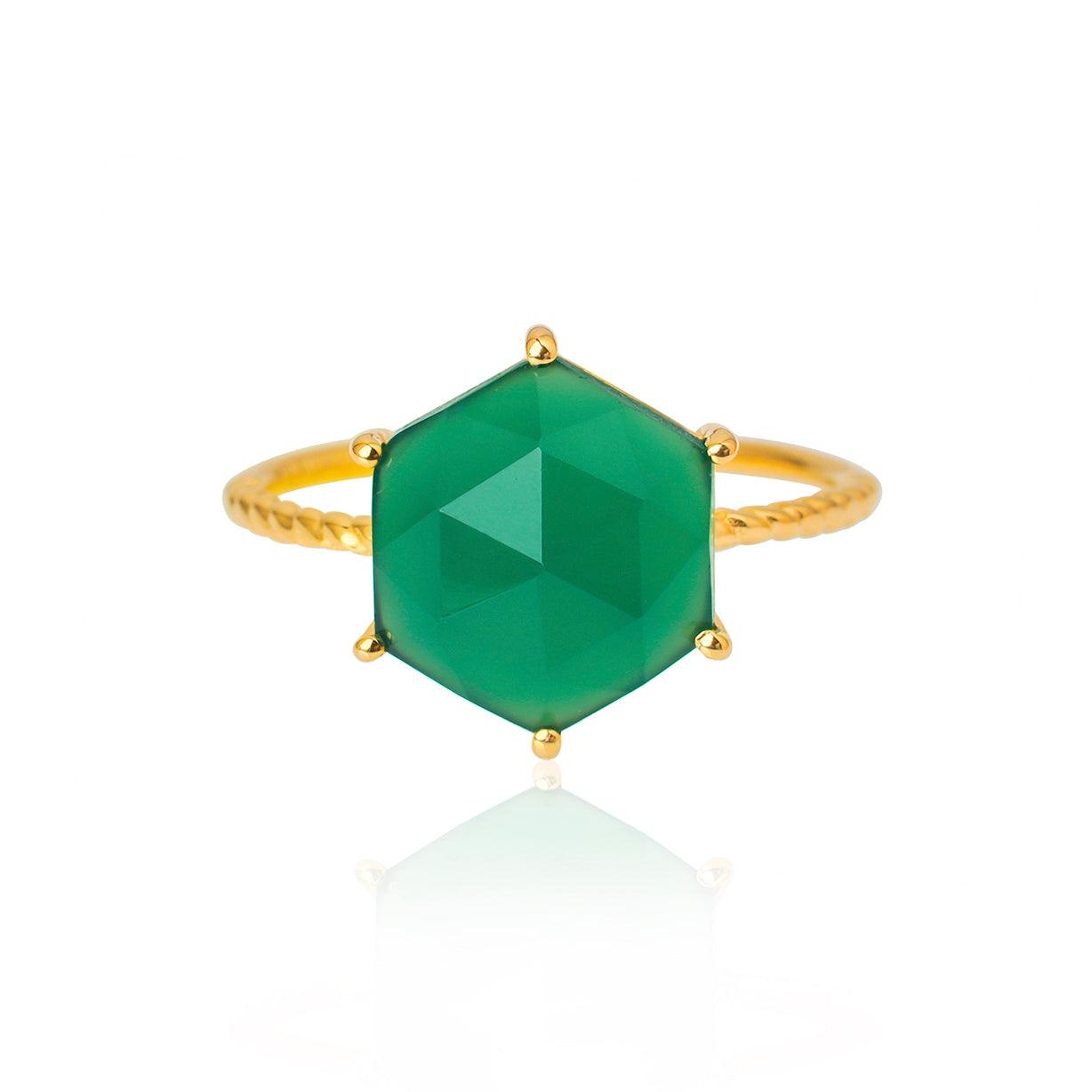 Green Onyx Solitaire Ring Gold Over 925 Sterling Silver jewelry - YoTreasure