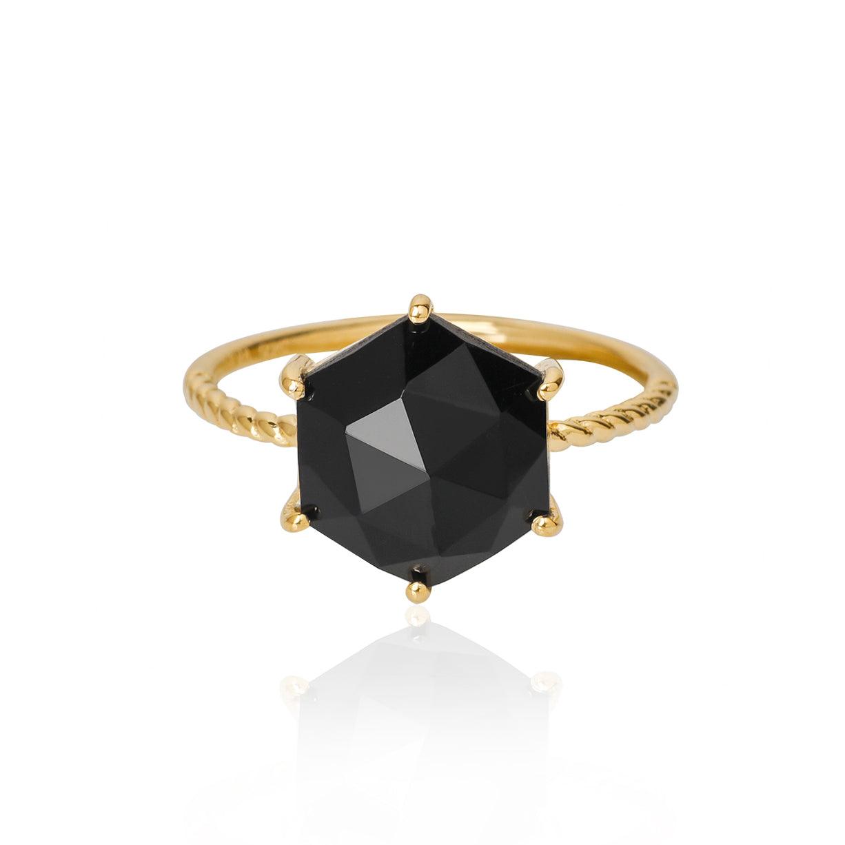 Black Onyx Solitaire Ring 14k Gold Over 925 Silver Jewelry - YoTreasure