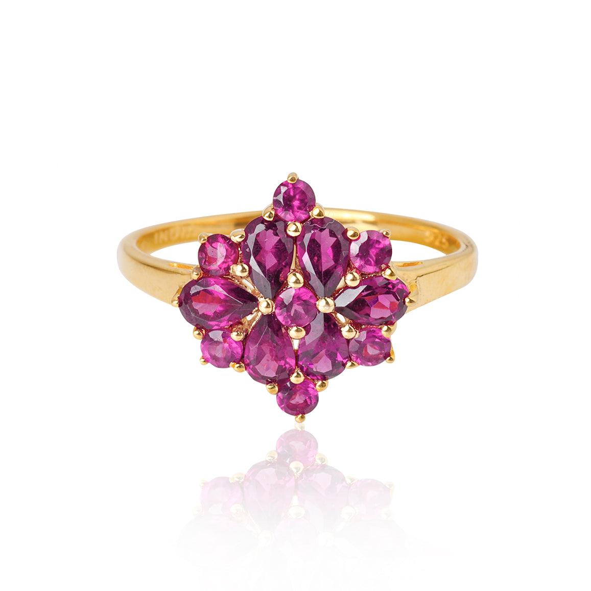 Rhodolite Garnet Cluster Ring 14k Gold Over 925 Silver Jewelry - YoTreasure