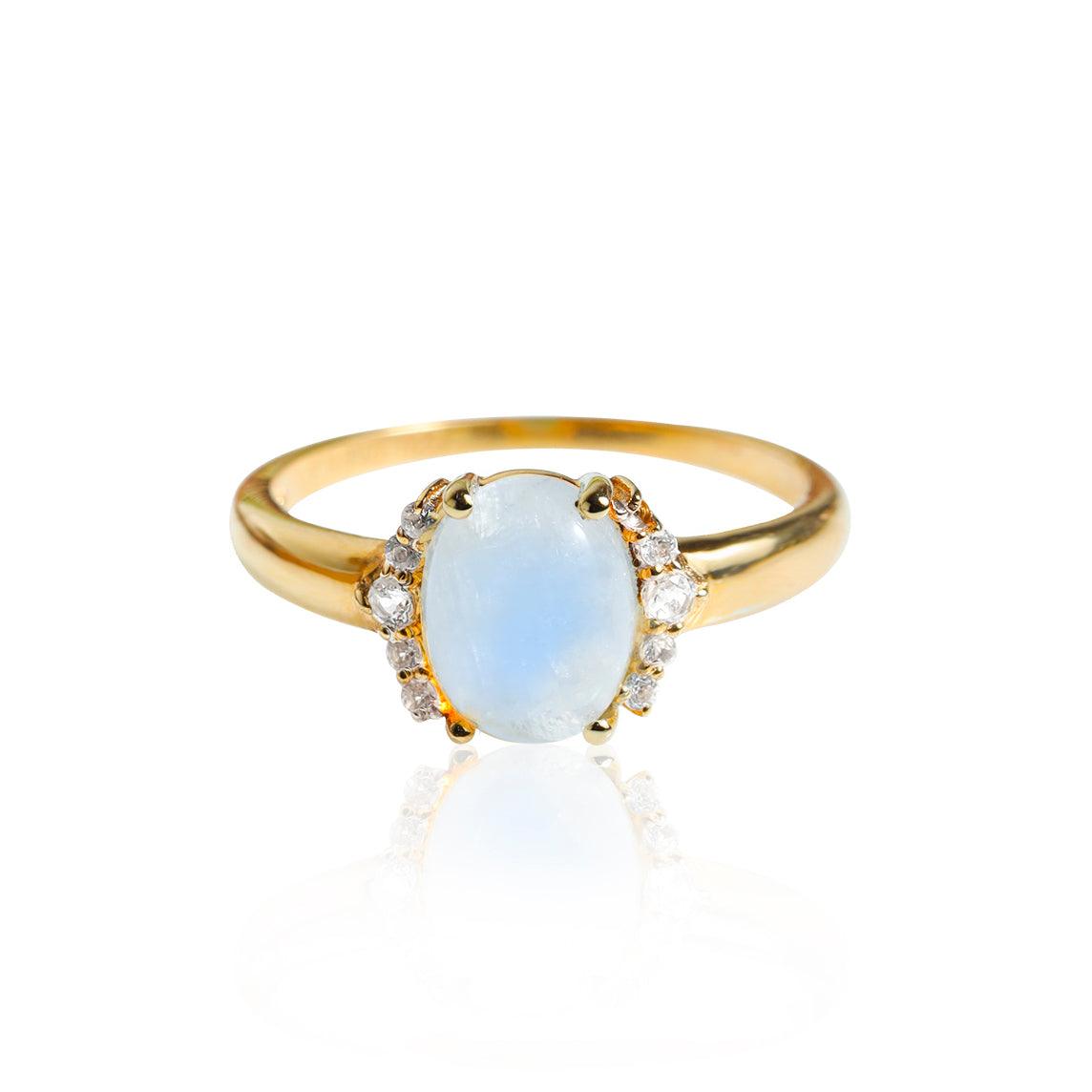 Moonstone & White Topaz 14k Gold Over 925 Silver Ring - YoTreasure