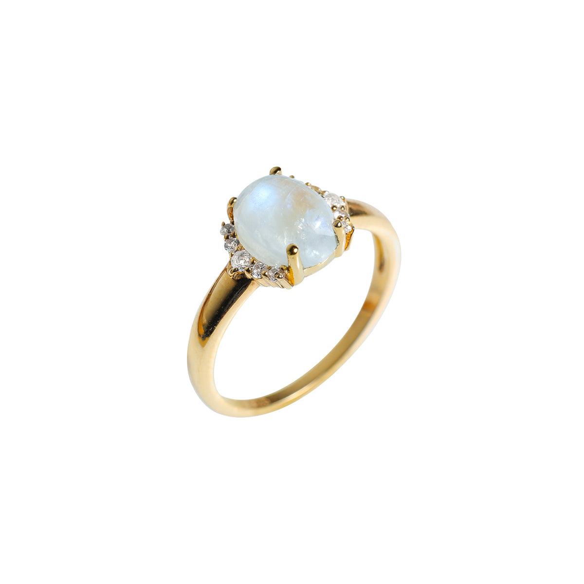 Moonstone & White Topaz 14k Gold Over 925 Silver Ring - YoTreasure
