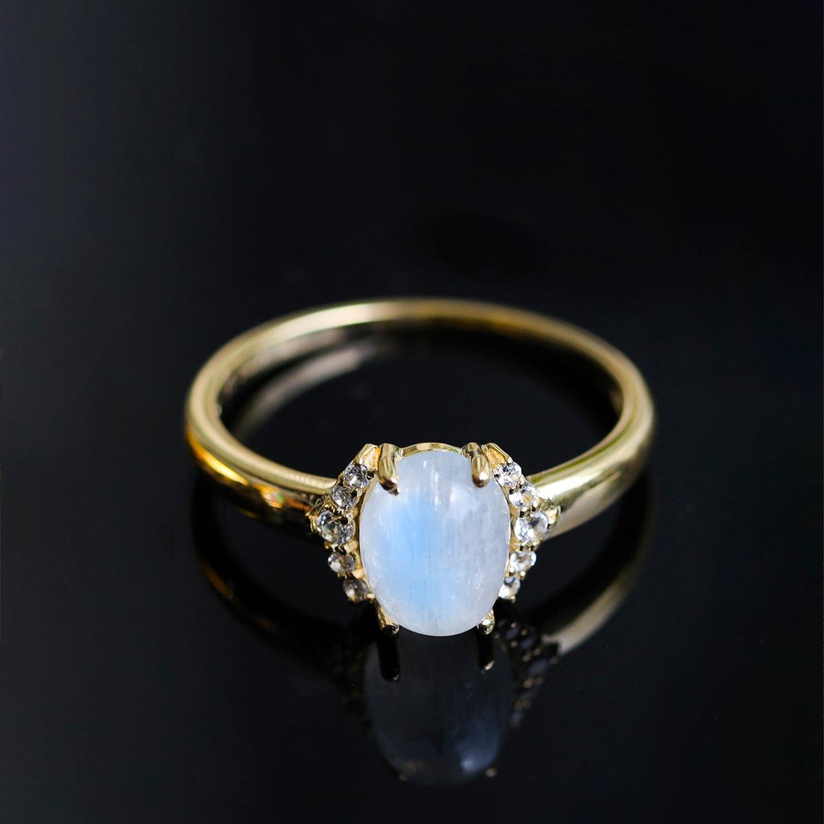 Moonstone & White Topaz 14k Gold Over 925 Silver Ring - YoTreasure