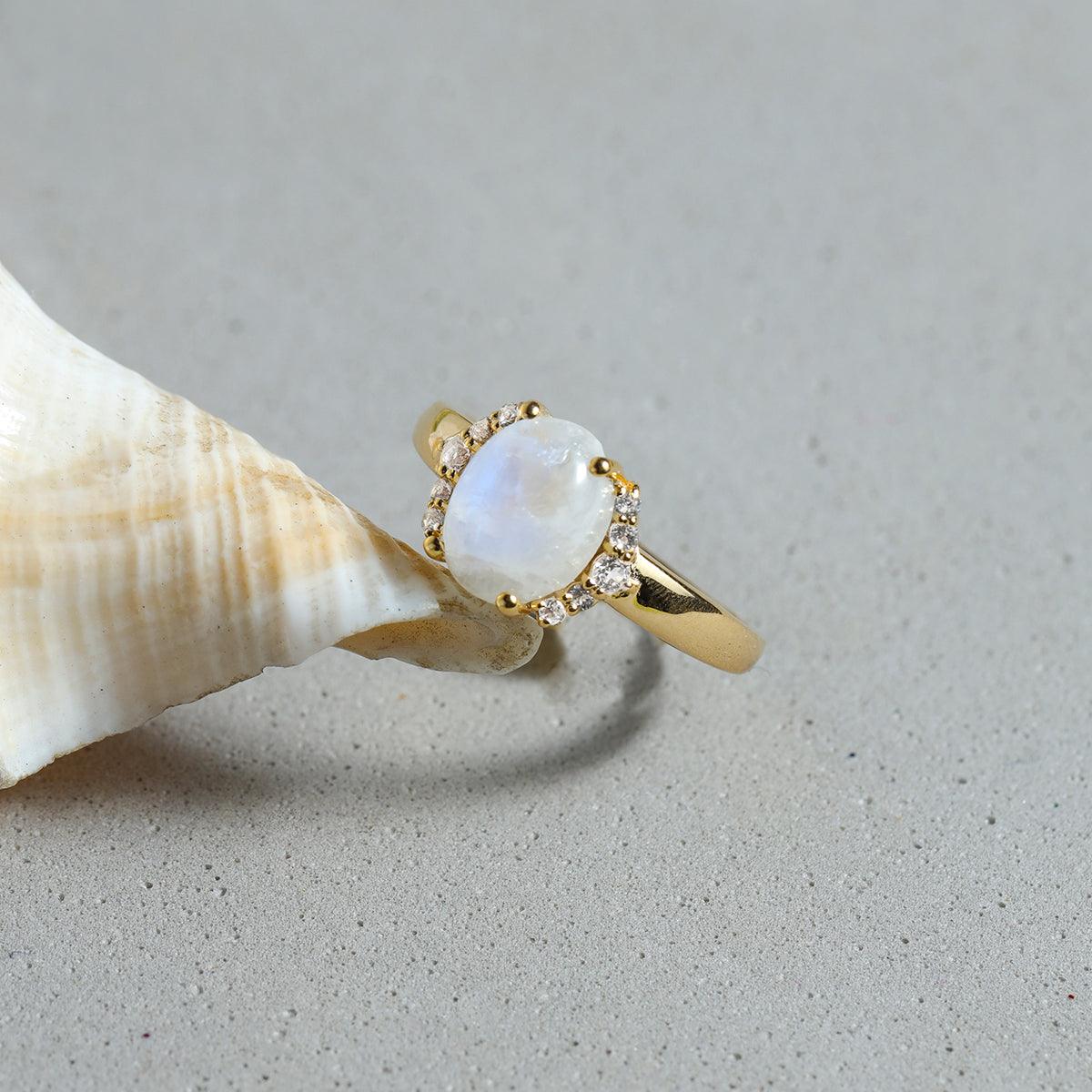 Moonstone & White Topaz 14k Gold Over 925 Silver Ring - YoTreasure