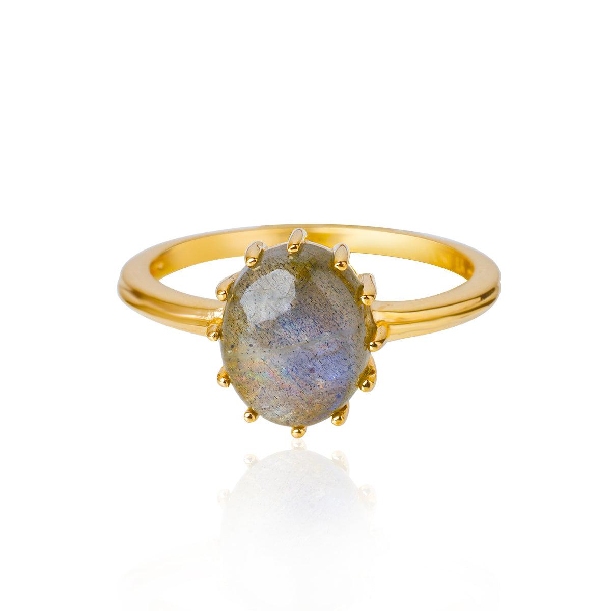 Labradorite Solitaire Ring 14k Gold Over 925 Silver - YoTreasure