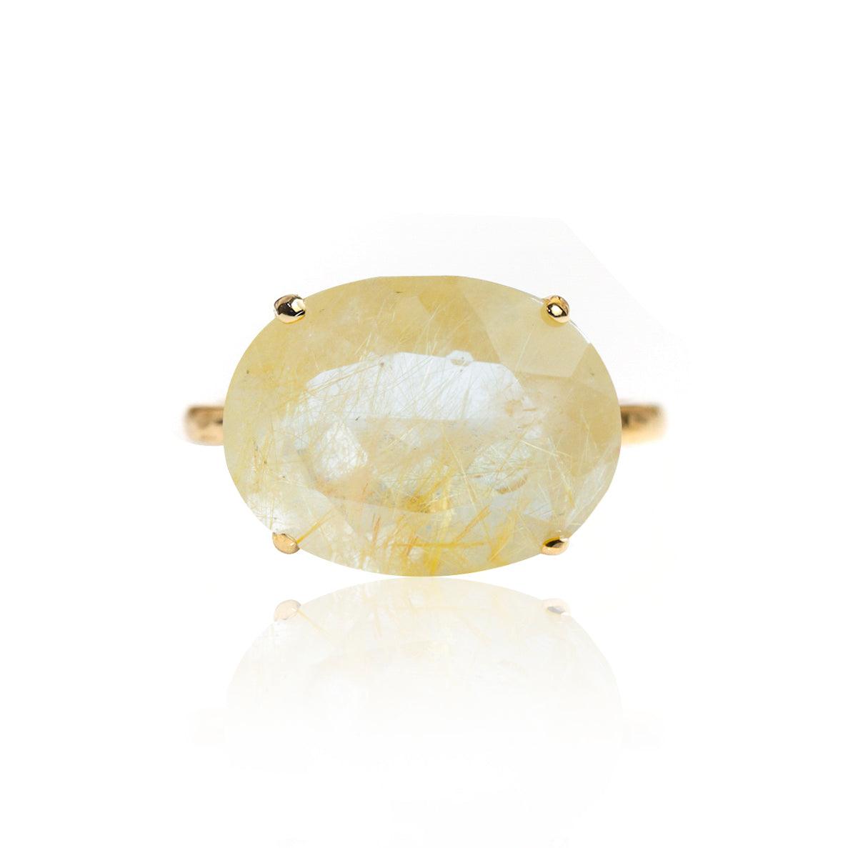 Rutilated sale Quartz Ring Gold Plated Over Silver