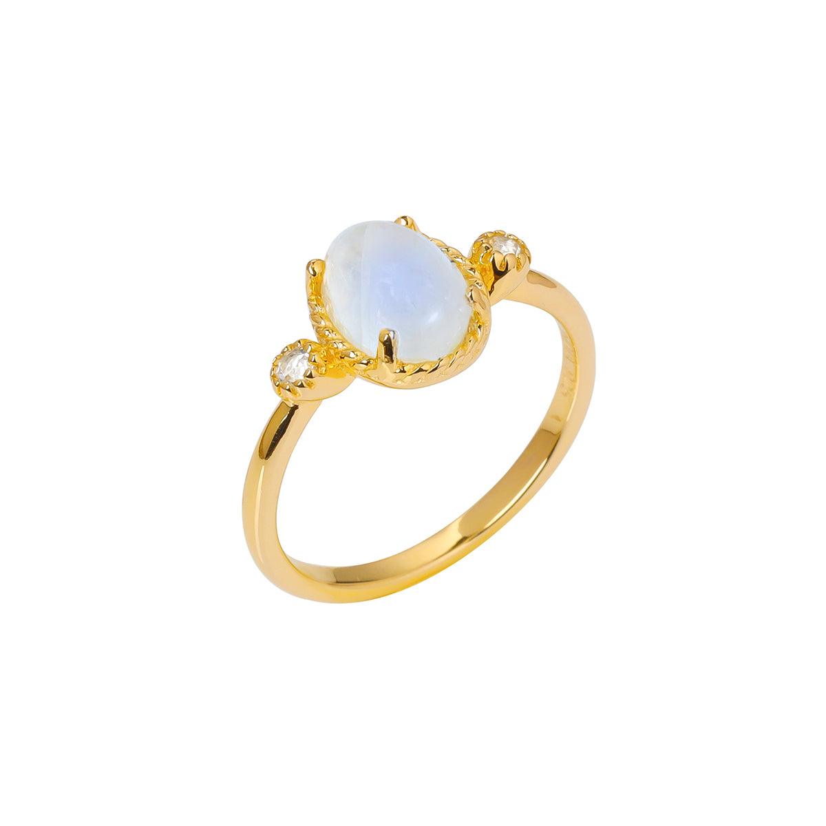 Rainbow Moonstone & White Topaz 14k Gold Over 925 Silver Ring - YoTreasure