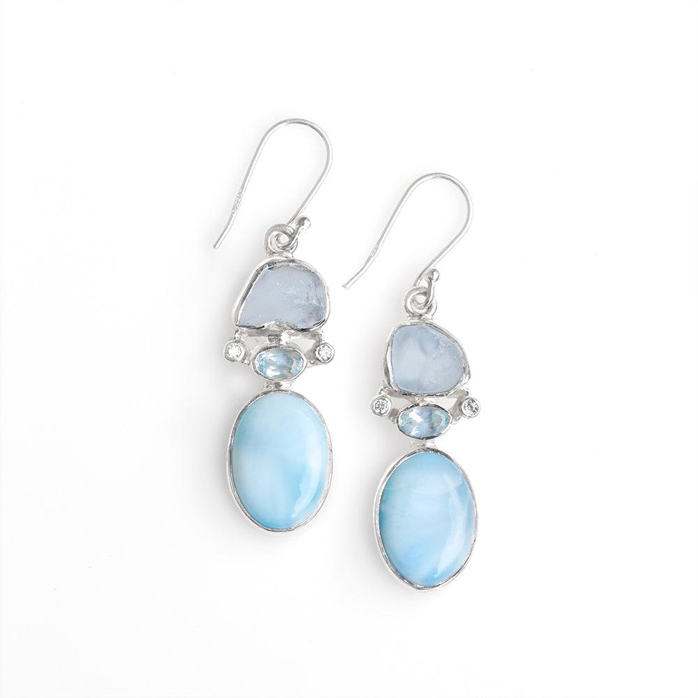 Larimar Raw Blue Topaz 925 Solid Sterling Silver Earrings - YoTreasure