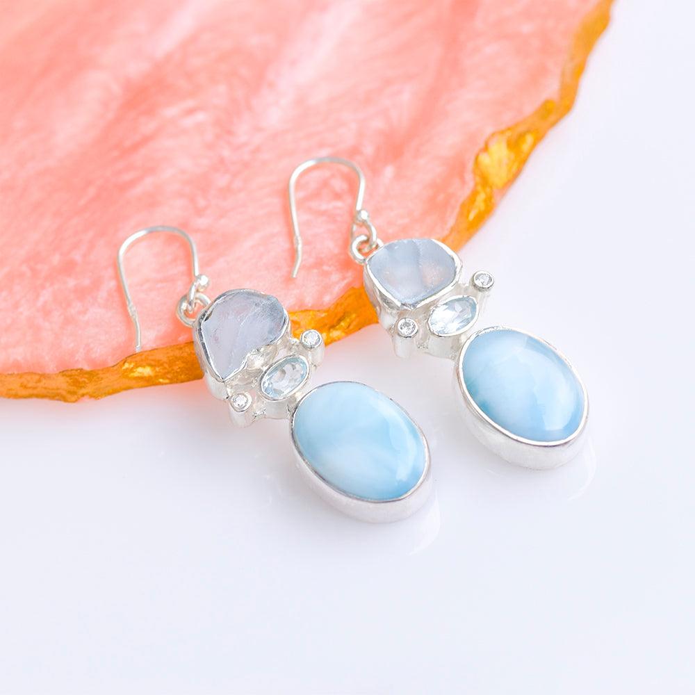 Larimar Raw Blue Topaz 925 Solid Sterling Silver Earrings - YoTreasure