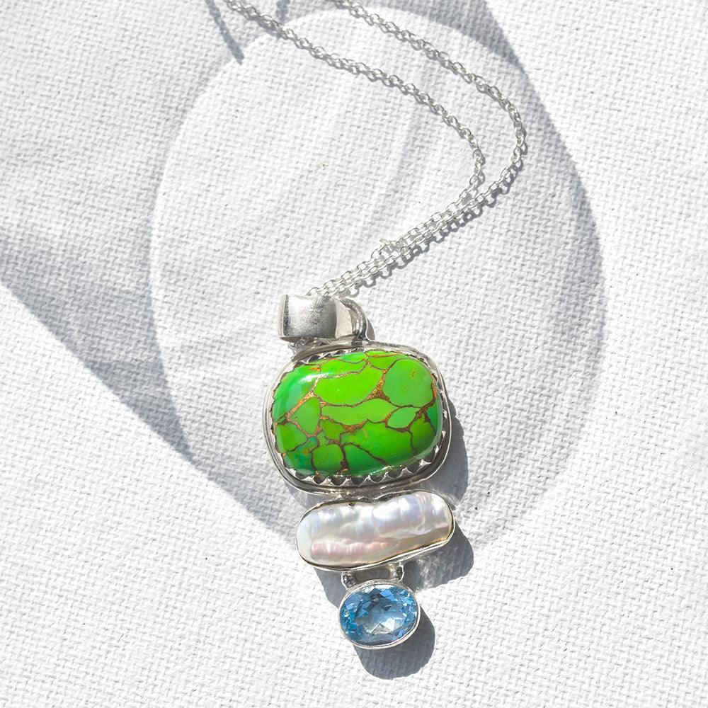 Green Copper Turquoise Solid 925 Sterling Silver Chain Pendant Jewelry - YoTreasure