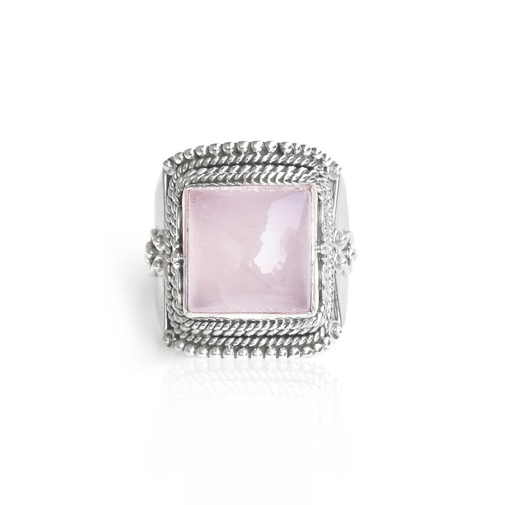 Rose Quartz Solid 925 Sterling Silver Designer Ring Jewelry - YoTreasure