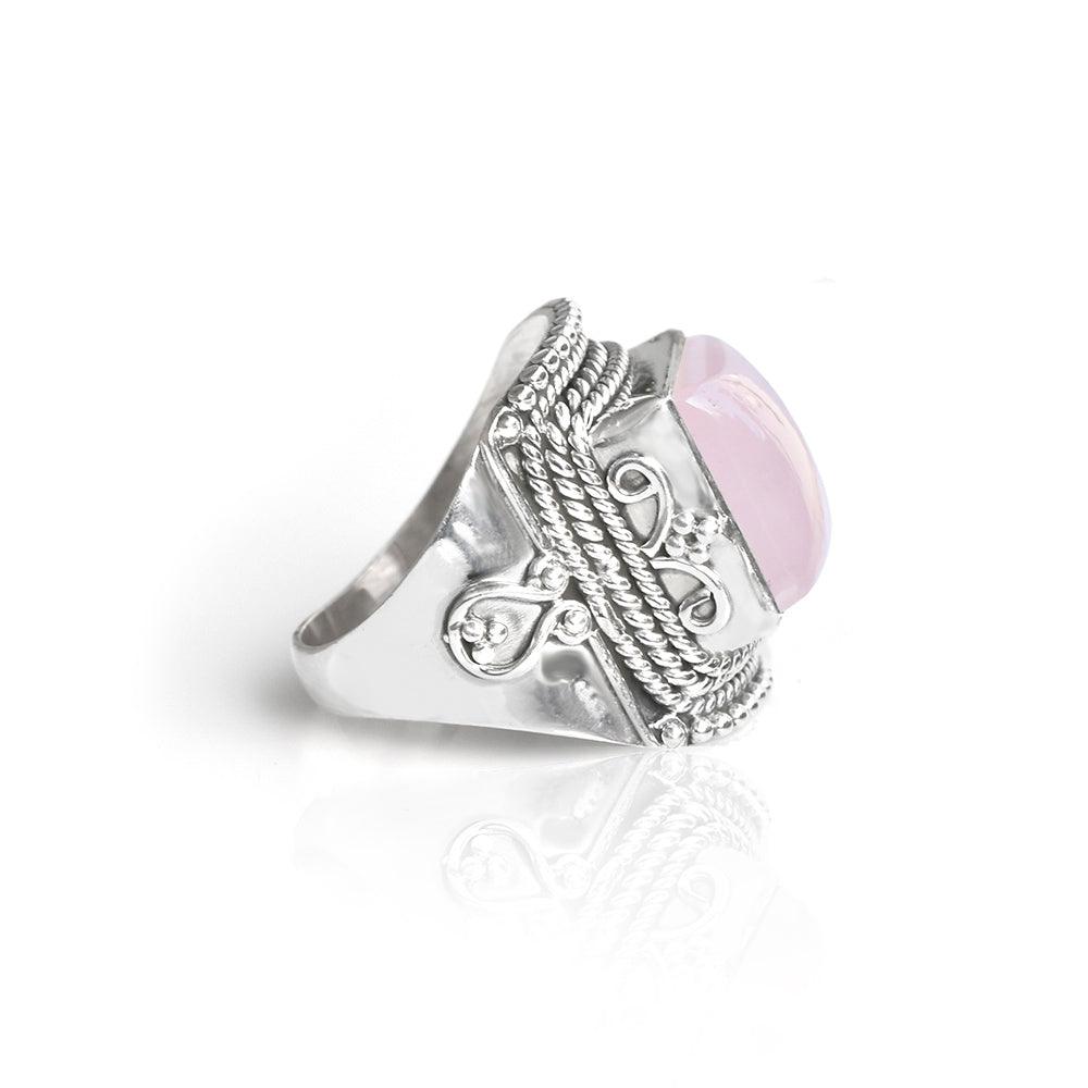 Rose Quartz Solid 925 Sterling Silver Designer Ring Jewelry - YoTreasure