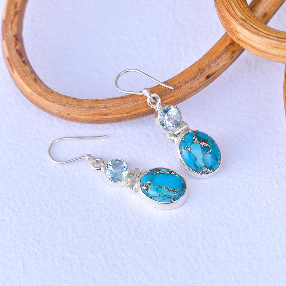 Turquoise Blue Topaz 925 Sterling Silver Dangle Earrings Jewelry - YoTreasure