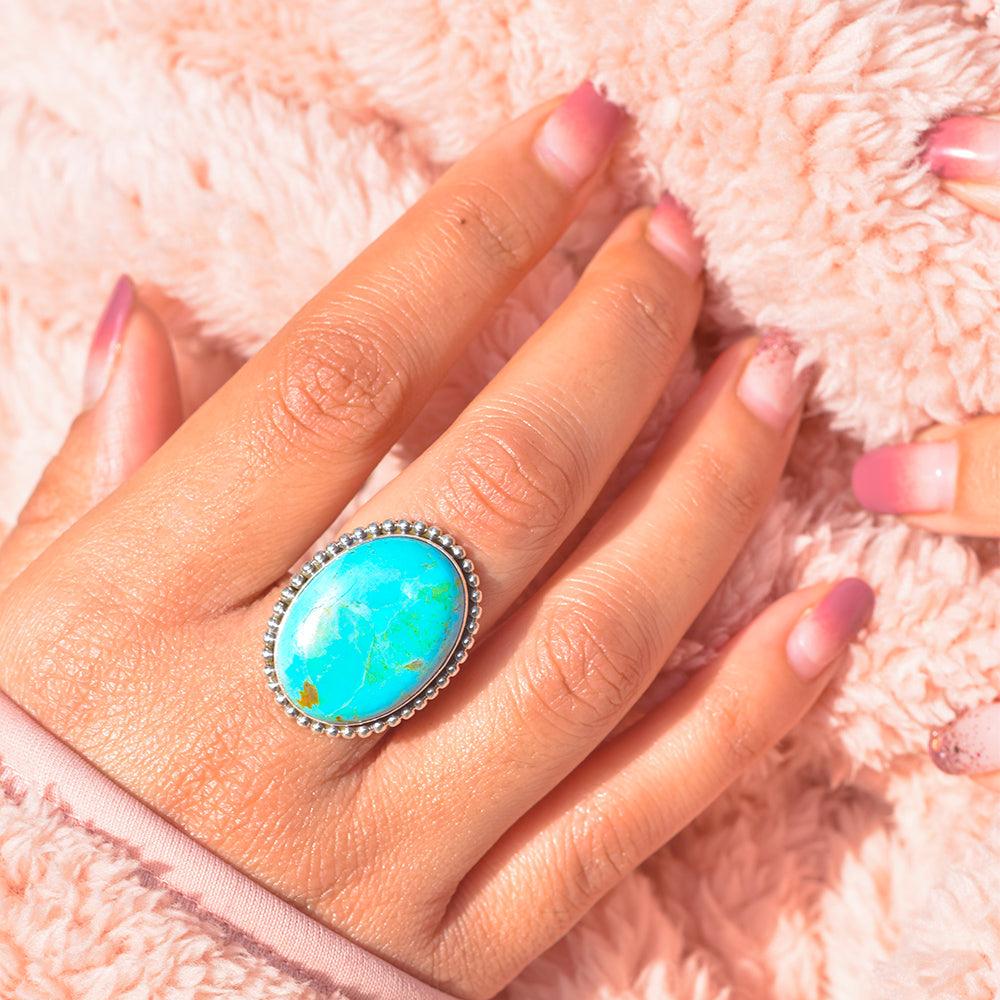 Blue Mohave Turquoise Solid 925 Sterling Silver Gemstone Ring Jewelry - YoTreasure
