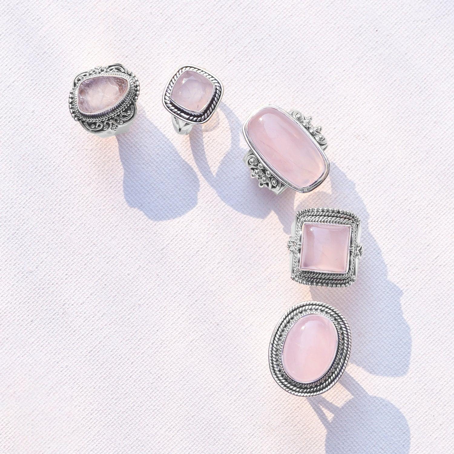 Rose Quartz Solid 925 Sterling Silver Designer Ring Jewelry - YoTreasure