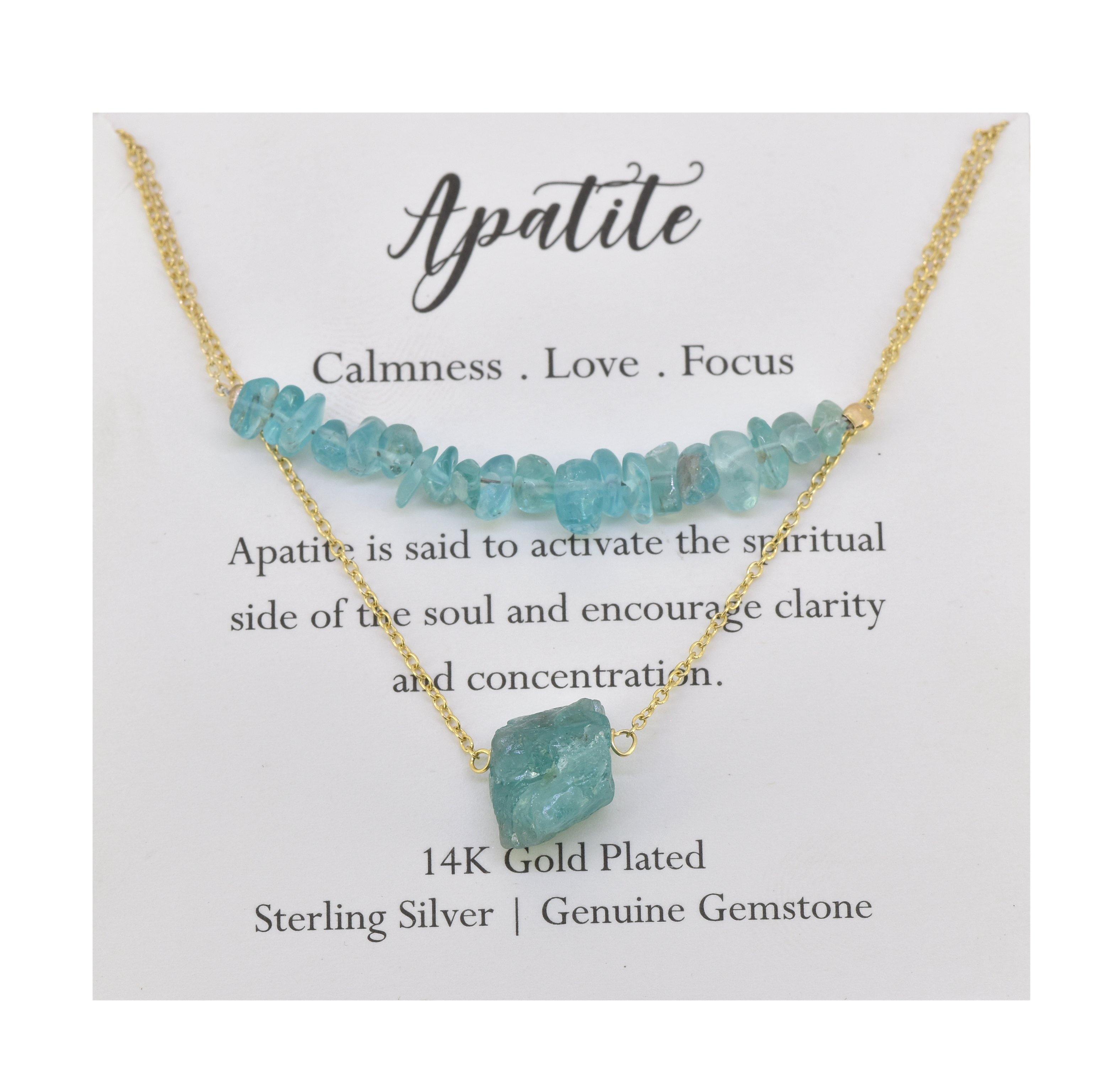 Apatite Solid 925 Sterling Silver Gold Plated Double Layer Chain Pendant Necklace Jewelry - YoTreasure
