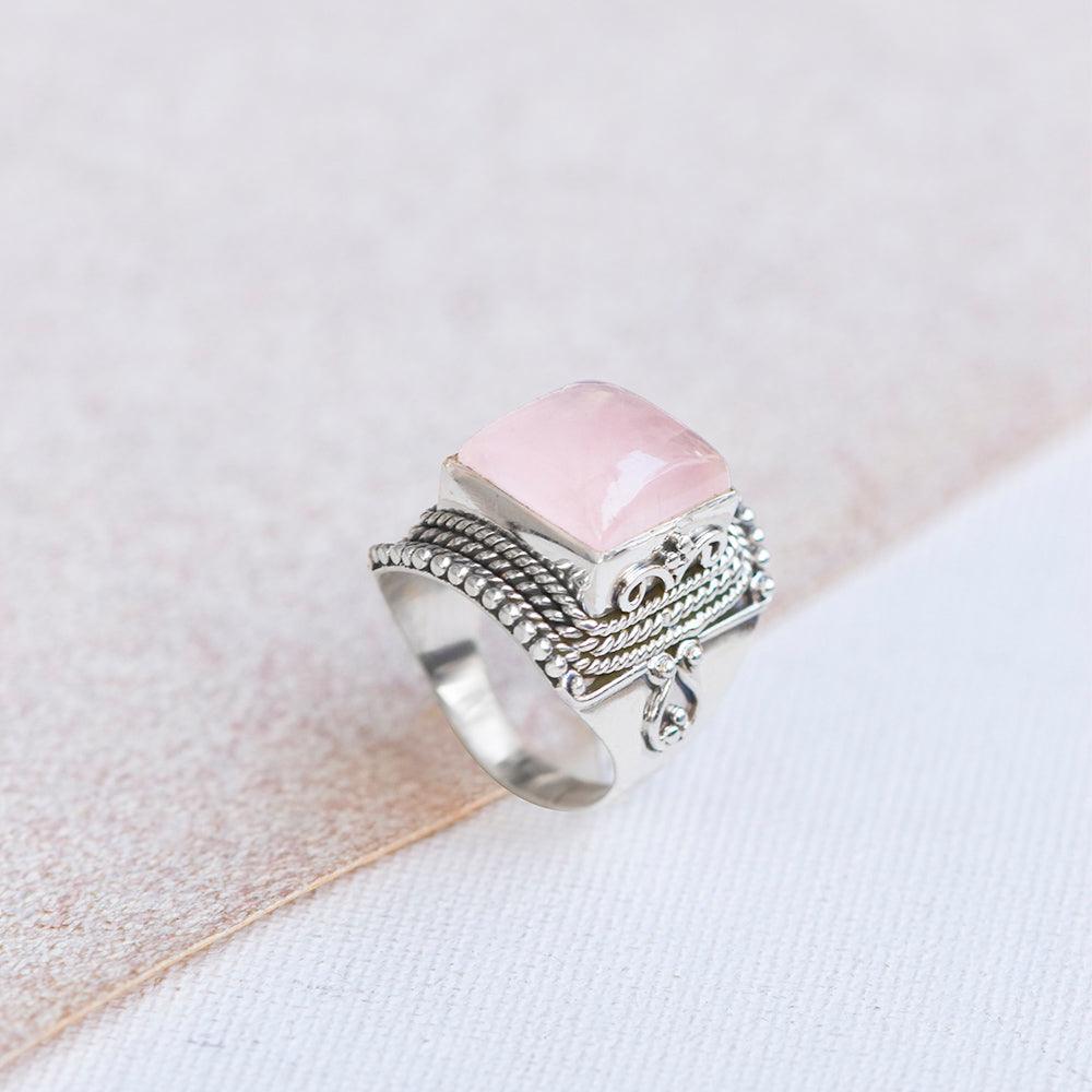 Rose Quartz Solid 925 Sterling Silver Designer Ring Jewelry - YoTreasure