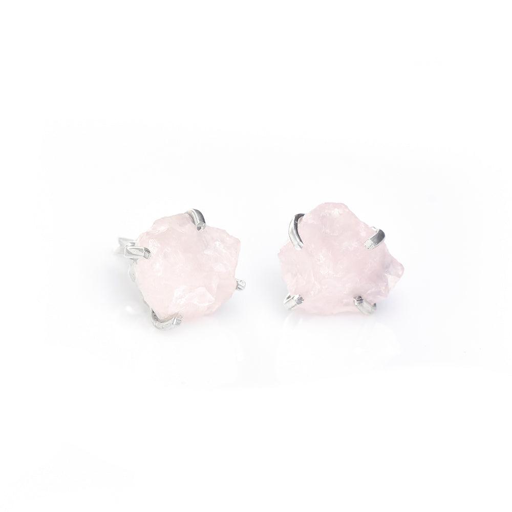 Raw Rose Quartz Solid 925 Sterling Silver Stud Earrings Jewelry - YoTreasure