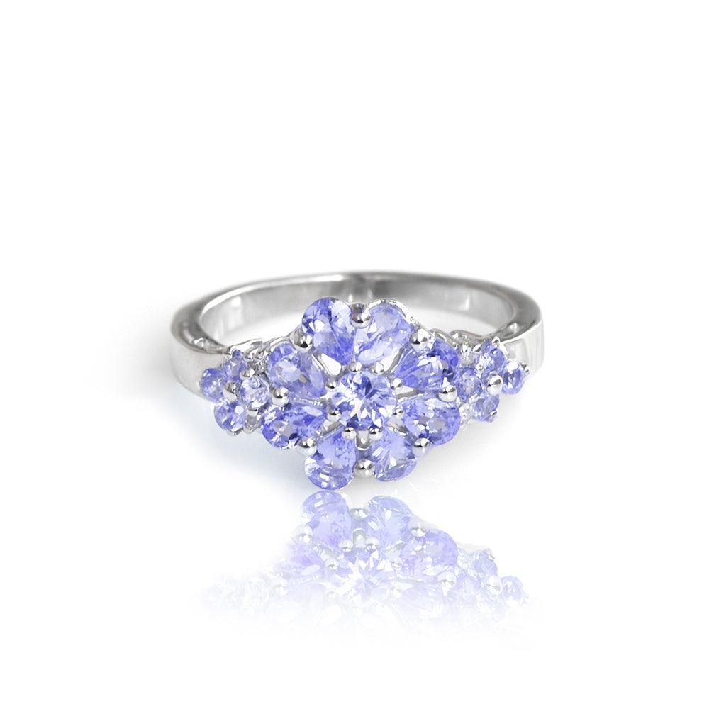 Tanzanite retailer Cluster Engagement Ring in Silver