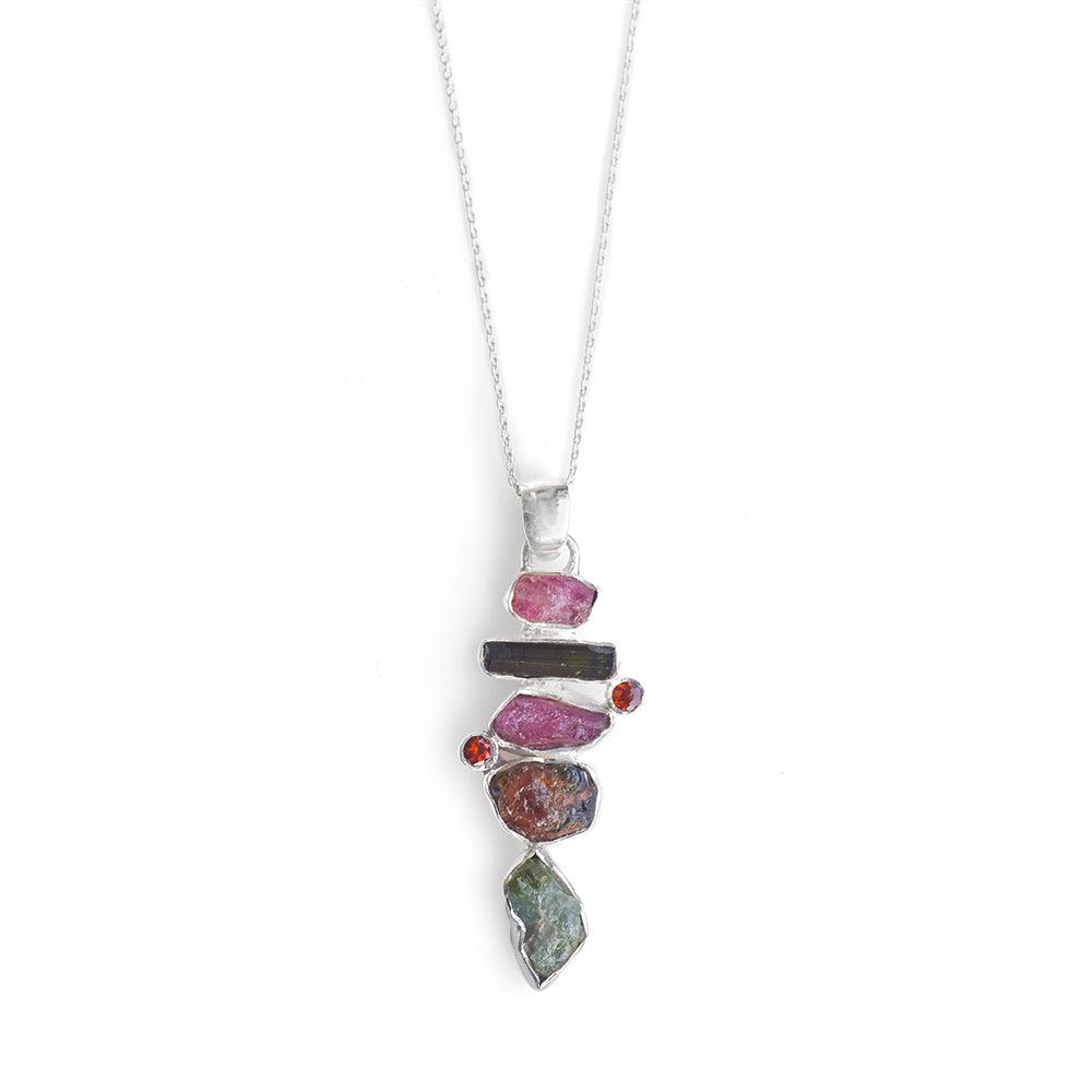 Rough Tourmaline Solid 925 Sterling Silver Pendant Necklace - YoTreasure