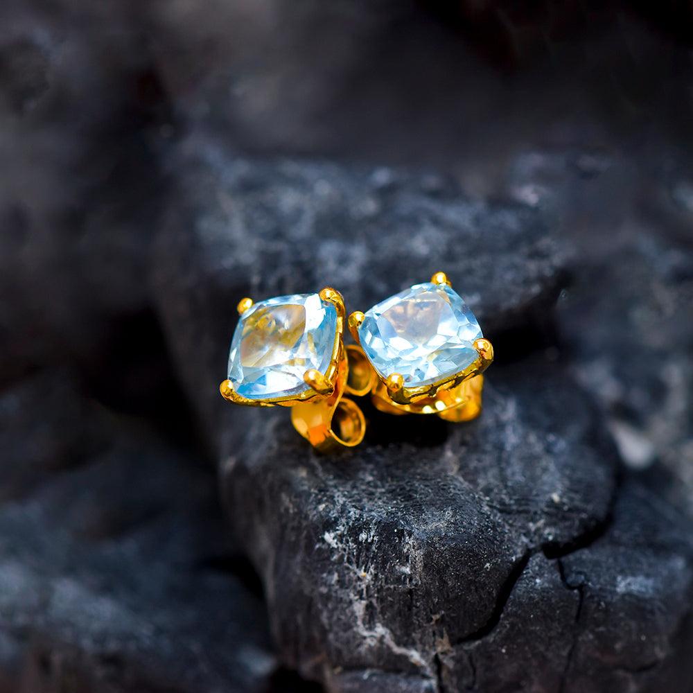 2.20 Ct. Sky Blue Topaz Solid 10K Yellow Gold Stud Earrings Jewelry - YoTreasure