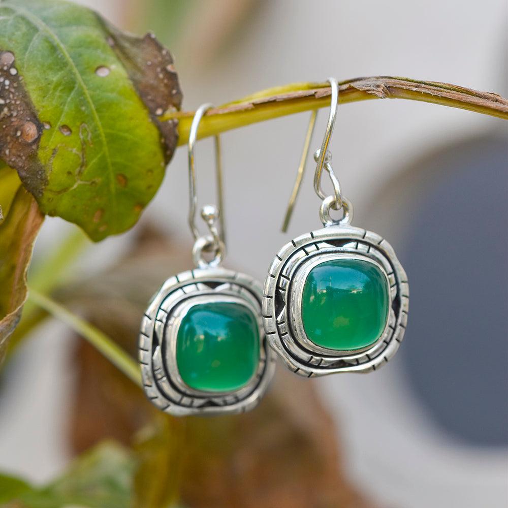 1.33" Green Onyx Solid 925 Sterling Silver Dangle Earrings Jewelry - YoTreasure