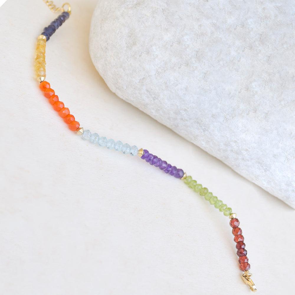 Chakra Stone Solid Sterling Silver Gold Plated Link Chain Bracelet 8" - YoTreasure